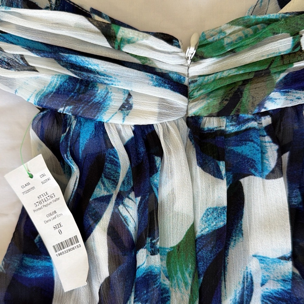 Coquette Boho Cottage core Nature White House Black Market blue & green Halter - Picture 3 of 6
